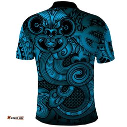 Aotearoa Maori Hei Tiki Polo Shirt Kikorangi Kowhaiwhai Puhoro Motif LT9
