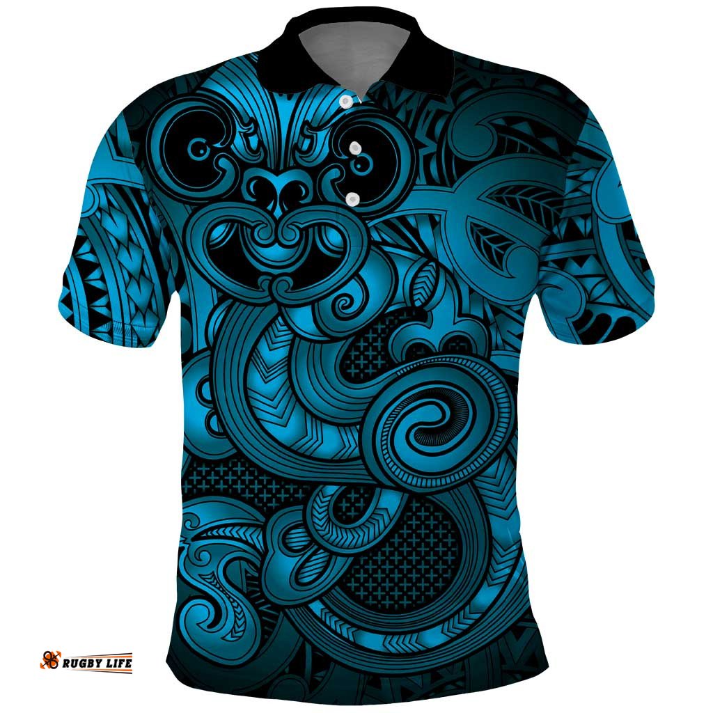Aotearoa Maori Hei Tiki Polo Shirt Kikorangi Kowhaiwhai Puhoro Motif LT9