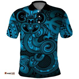 Aotearoa Maori Hei Tiki Polo Shirt Kikorangi Kowhaiwhai Puhoro Motif LT9