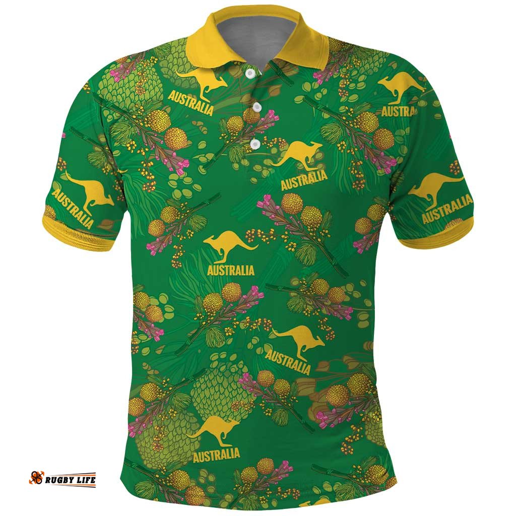 Australia Billy Buttons Polo Shirt Aussie Pycnosorus Kangaroo Seamless Style LT14