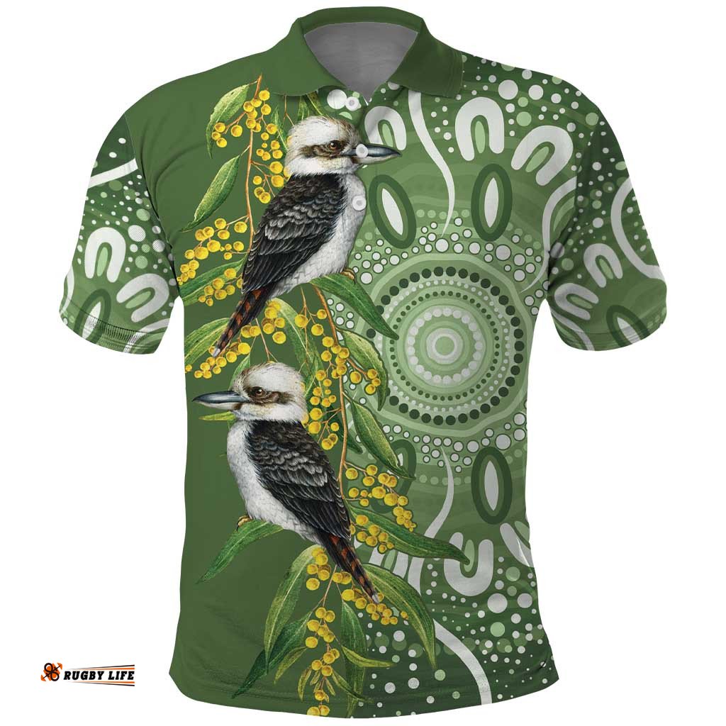 Aussie Kokaburra Golden Wattle Polo Shirt Aboriginal with National Color LT9