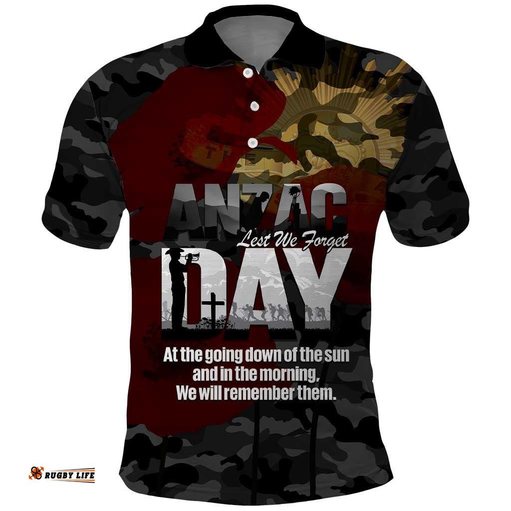 Australia ANZAC Day Polo Shirt We Will Remember Them Poppy Camouflage LT14
