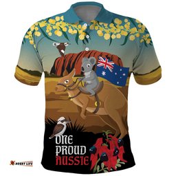 26 January One Proud Aussie Polo Shirt Kangaroo and Koala Happy Australia Day LT9