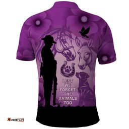 Australia Animals ANZAC Day Polo Shirt Lest We Forget The Animals Too Purple Poppy LT14