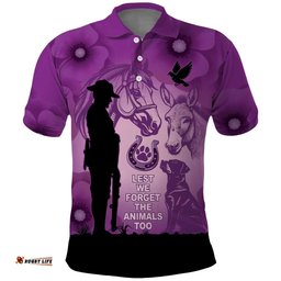 Australia Animals ANZAC Day Polo Shirt Lest We Forget The Animals Too Purple Poppy LT14