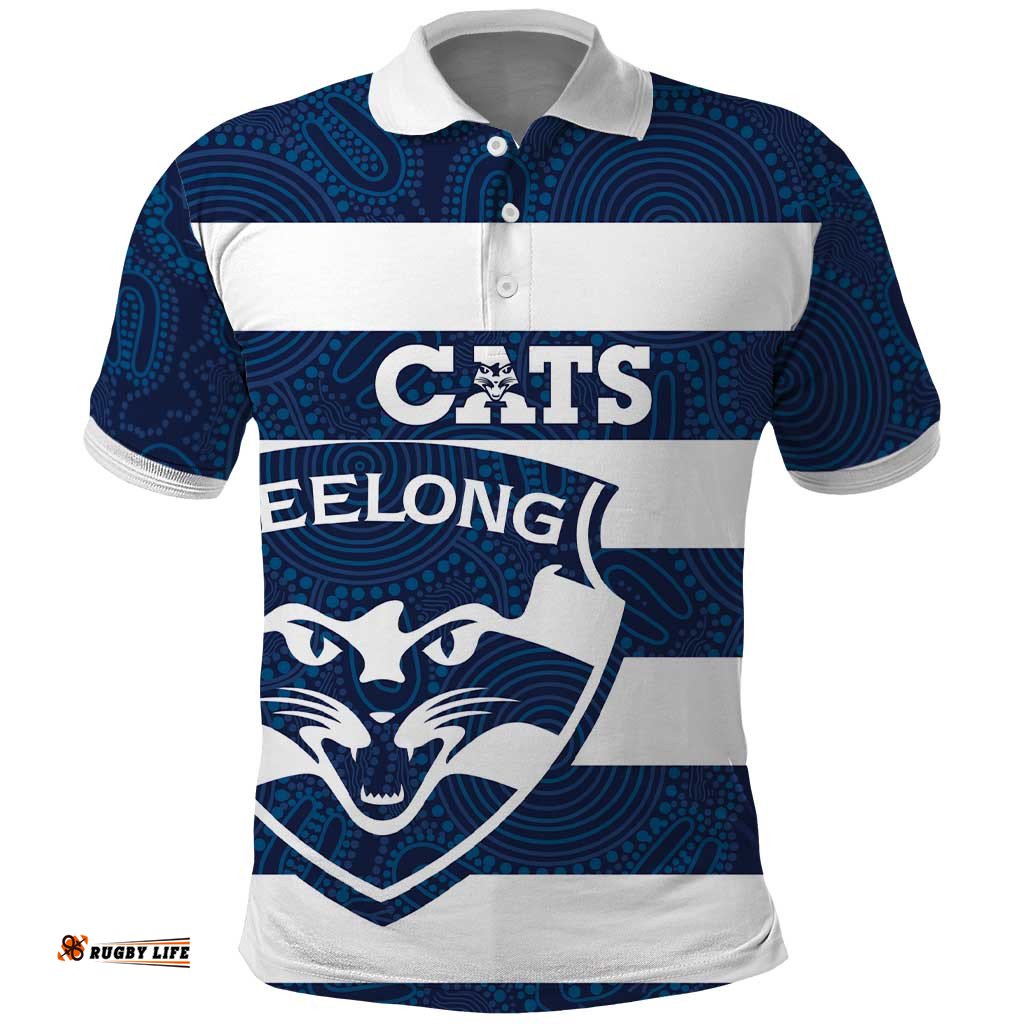AFL Cats Football Custom Polo Shirt Geelong Proud Indigenous Art LT14