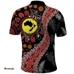Aotearoa and Australia Polo Shirt Maori Koru Ferns With Aboriginal Kangaroo LT03