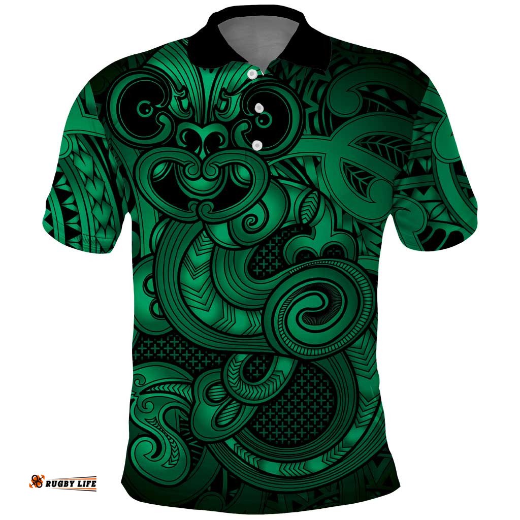Aotearoa Maori Hei Tiki Polo Shirt Kakariki Kowhaiwhai Puhoro Motif LT9