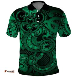 Aotearoa Maori Hei Tiki Polo Shirt Kakariki Kowhaiwhai Puhoro Motif LT9