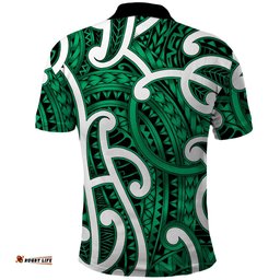 Aotearoa Maori Kowhaiwhai Polo Shirt Kakariki Puhoro and Patiki LT9