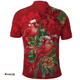 Aussie Red Cardinal Polo Shirt Aboriginal Inspired Christmas LT9