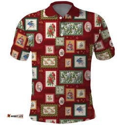 Aussie Birds Christmas La La Land Polo Shirt Red Vintage Stamp Edition LT9