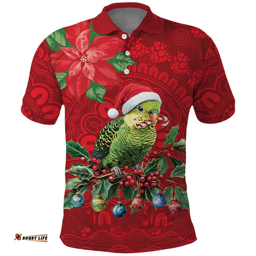 Aussie Green Budgerigar Polo Shirt Aboriginal Inspired Christmas LT9