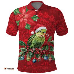 Aussie Green Budgerigar Polo Shirt Aboriginal Inspired Christmas LT9