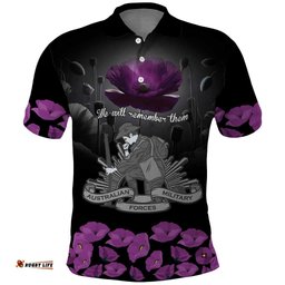 ANZAC Day Remembrance Polo Shirt Purple Poppy We Will Remember Them LT9