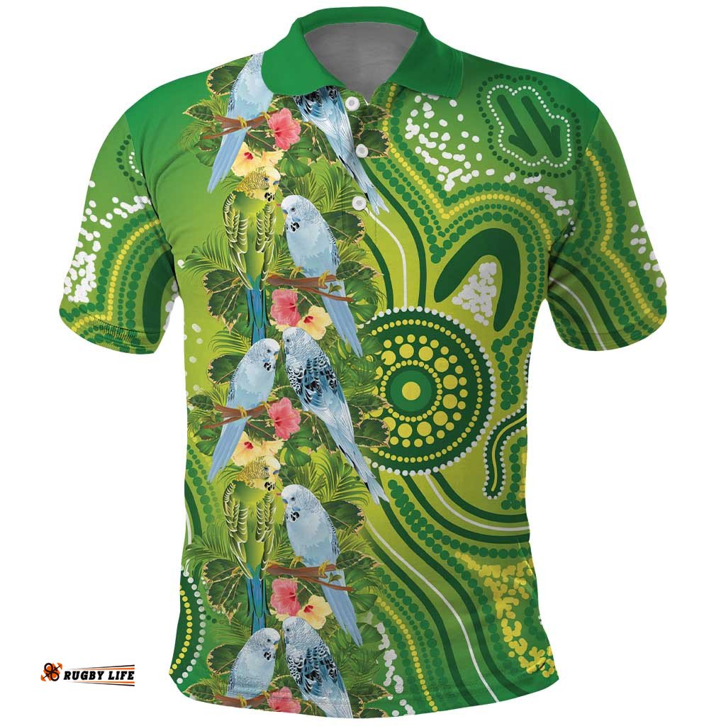 Budgerigar Australia Polo Shirt Aussie Common Parakeet Indigenous Art LT14