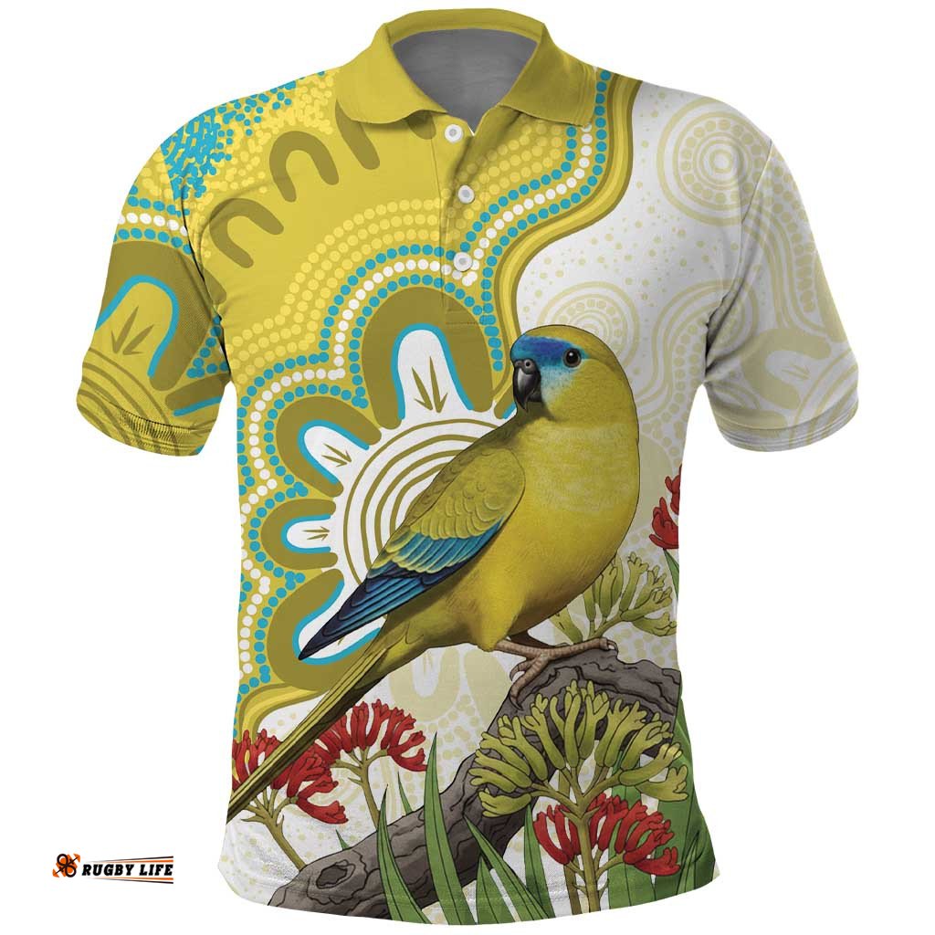 Australia Rock Parrot Polo Shirt Kangaroo Paws Indigenous Art LT14