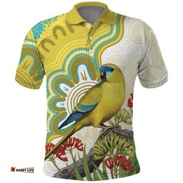 Australia Rock Parrot Polo Shirt Kangaroo Paws Indigenous Art LT14