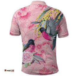 Birds and Floral Aussie Pink Robins Polo Shirt Rosy Glow LT7