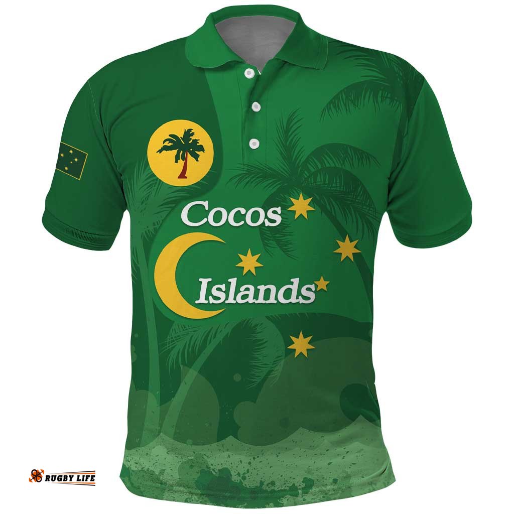 Australia Cocos Keeling Islands Polo Shirt Southern Cross Palm Tree Pattern LT14