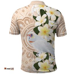 Australia Long-billed Corella Polo Shirt Cacatua Tenuirostris Plumeria Aboriginal Art LT14