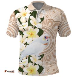 Australia Long-billed Corella Polo Shirt Cacatua Tenuirostris Plumeria Aboriginal Art LT14