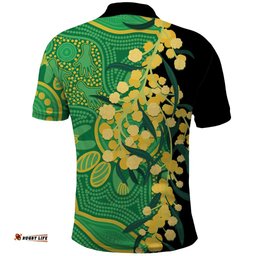 Australia Golden Wattle Polo Shirt Aussie Native Flowers Indigenous Art LT14