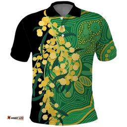 Australia Golden Wattle Polo Shirt Aussie Native Flowers Indigenous Art LT14