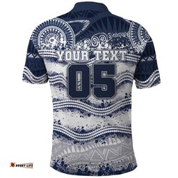 Custom Geelong Navy Polo Shirt Playful Cat Kicking Ball DT05