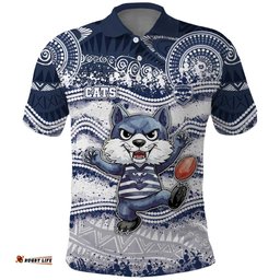 Custom Geelong Navy Polo Shirt Playful Cat Kicking Ball DT05