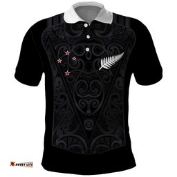 Custom Aotearoa Rugby Polo Shirt Fern Blacks-Traditional Maori Motifs Design LT03