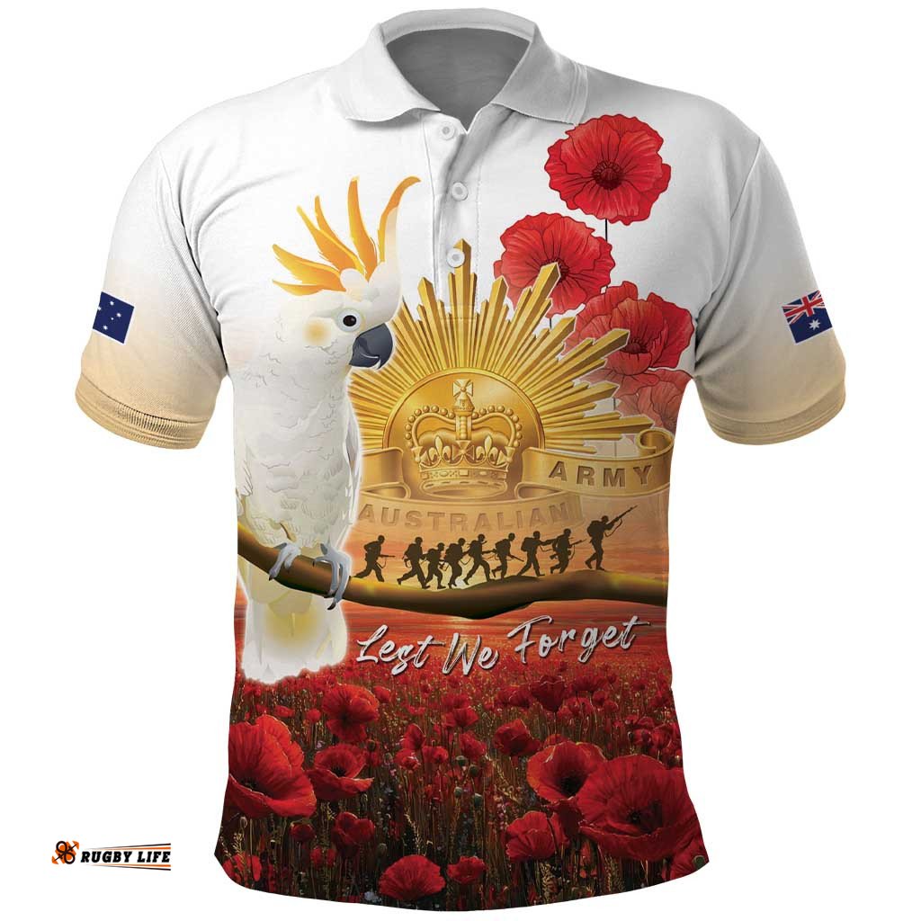 Australia Cockatoo ANZAC Day Polo Shirt Lest We Forget LT05