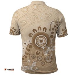 Beige Lizards Australia Polo Shirt Boomerang Indigenous Art LT14