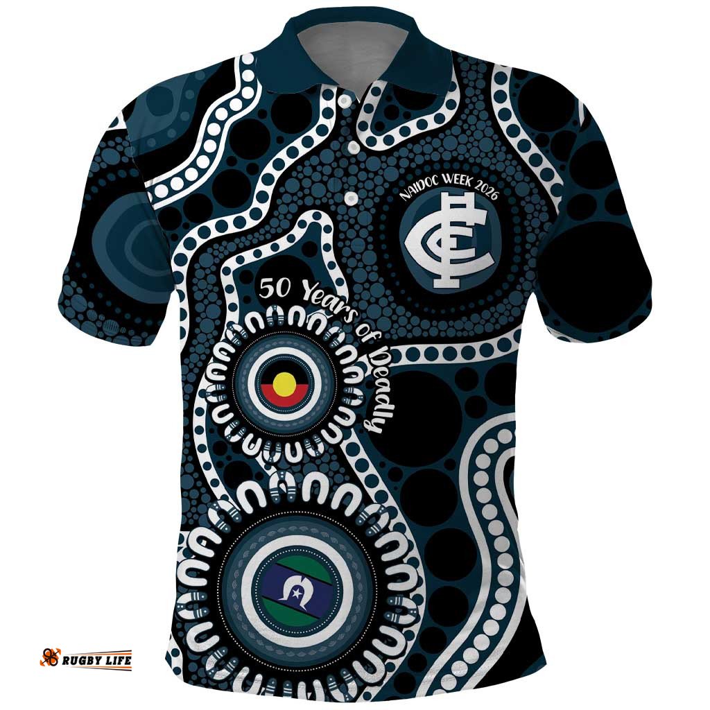 Carlton NAIDOC Week 2026 Personalised Polo Shirt 50 Years of Deadly Aboriginal Art LT14