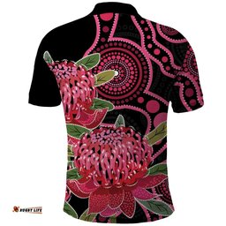 Australia Waratah Polo Shirt Telopea Aussie Native Flowers Indigenous Art LT14