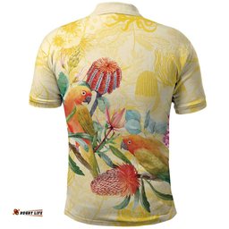 Birds and Floral Aussie Lorikeet Polo Shirt Pastel Yellow LT7