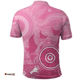 Australia Breast Cancer Awareness Polo Shirt Pink Ribbon Manta Ray Aboriginal Art LT14