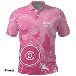 Australia Breast Cancer Awareness Polo Shirt Pink Ribbon Manta Ray Aboriginal Art LT14