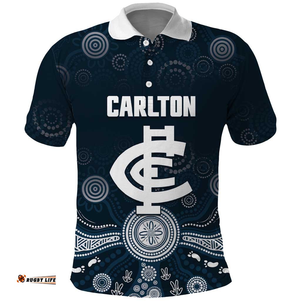 Custom Carlton Football Polo Shirt Go Blues Aboriginal Art LT14