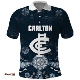 Custom Carlton Football Polo Shirt Go Blues Aboriginal Art LT14