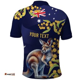 Blue Kangaroo and Golden Wattle Personalised Polo Shirt Happy Australia Day 6 January LT9
