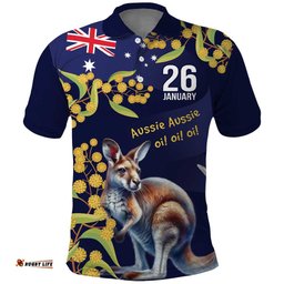 Blue Kangaroo and Golden Wattle Personalised Polo Shirt Happy Australia Day 6 January LT9