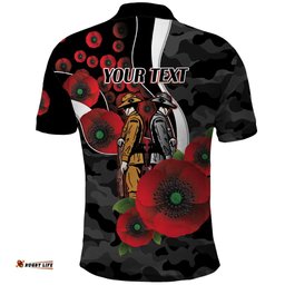 Collingwood Magpies ANZAC Personalised Polo Shirt Lest We Forget Poppy Camo LT9