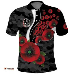 Collingwood Magpies ANZAC Personalised Polo Shirt Lest We Forget Poppy Camo LT9