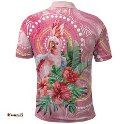 Breast Cancer Pink Cockatoo Polo Shirt Australia Indigenous Watercolor Glaze LT7