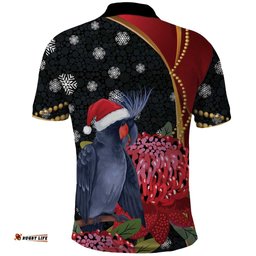 Australia Palm Cockatoo Christmas Polo Shirt Probosciger Aterrimus Waratah Merry Chrissie LT14