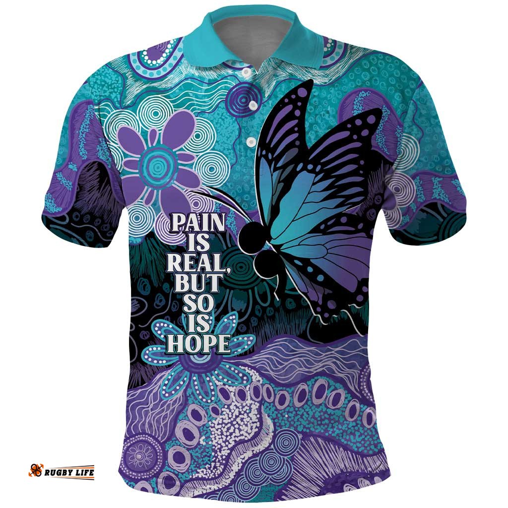 Australia Indigenous Teal Purple Contemporary Aboriginal Art Polo Shirt Hope Is Real LT7