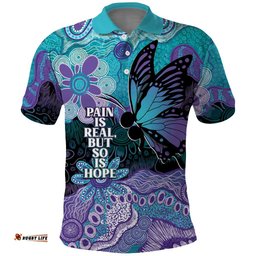 Australia Indigenous Teal Purple Contemporary Aboriginal Art Polo Shirt Hope Is Real LT7