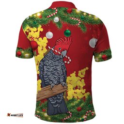 Australia Gang-gang Cockatoo Christmas Polo Shirt Callocephalon Fimbriatum Golden Wattle Red LT14