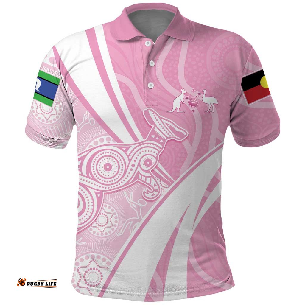 Australia Bowls Personalised Indigenous Pink Round Polo Shirt LT7